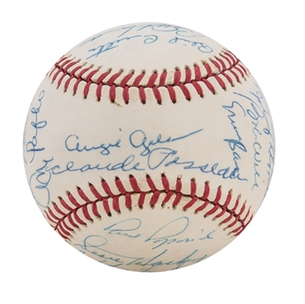 Chicago Cubs Greats Multi-Signed ONL Feeney Baseball With 22 Signatures Including Banks, Santo, Herman & Lindstrom (Beckett)